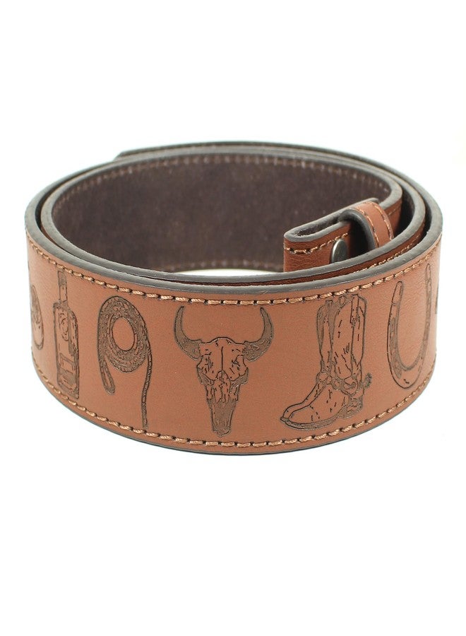 BC Belts Western Cowboy Supplies Leather Belt Strap Without Buckle 1.5" Wide with Snaps (Brown-M) - Image 1