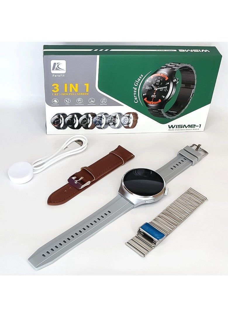 FereFit - Smart watch WISME-1 with Bluetooth calling function (answer/make calls), fitness tracking watch with sleep monitoring function, suitable for iPhone/Android, IP68 waterproof Curved Glass -Silver - Image 1