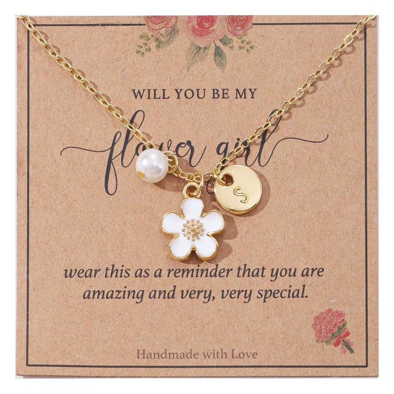 enasal Flower Girl Proposal Gift,Flower Girl Gift Necklace for Girls,Bridesmaid Proposal Gifts on Wedding Bridal Shower Party (S - Image 1