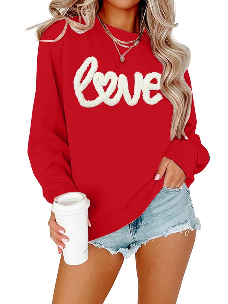 MAXIMGR Valentines Sweatshirts Women Love Sweatshirt - Embroidered Sequin Heart Shirts Valentine Gifts Pullover Tops - Image 1
