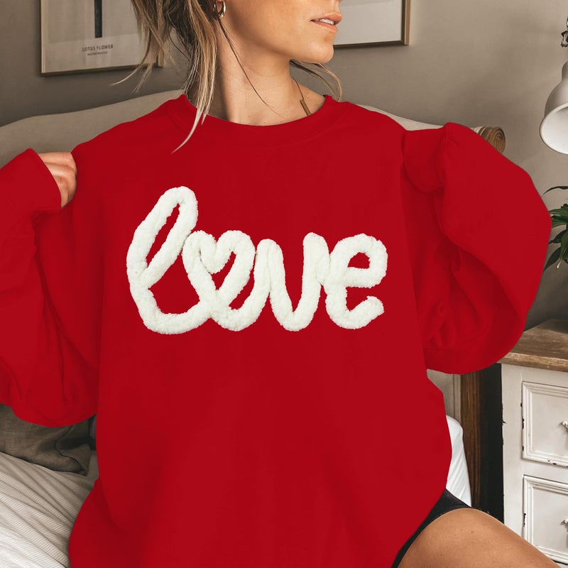 MAXIMGR Valentines Sweatshirts Women Love Sweatshirt - Embroidered Sequin Heart Shirts Valentine Gifts Pullover Tops - Image 2