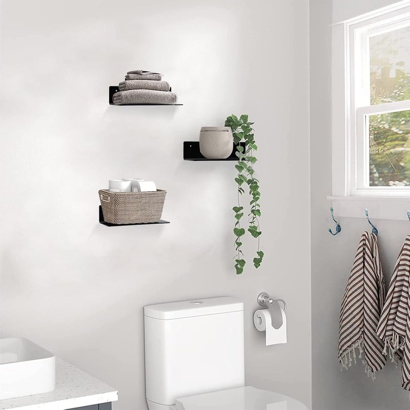 luium 9 Inch Acrylic Floating Shelf No Drill Adhesive Wall Shelf Set of 4 for Funko Pop Storage, Floating Shelves Damage-Free Expand Wall Space for Living Room, Bathroom, Gaming Room, Office - Black - Image 2
