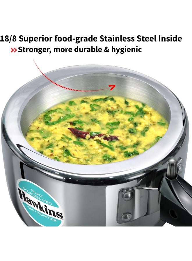 Hawkins 1.5 Litre Triply Stainless Steel Pressure Cooker, Inner Lid Induction Cooker, Silver - Image 4
