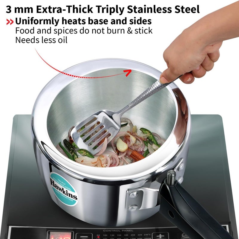 Hawkins 1.5 Litre Triply Stainless Steel Pressure Cooker, Inner Lid Induction Cooker, Silver - Image 2