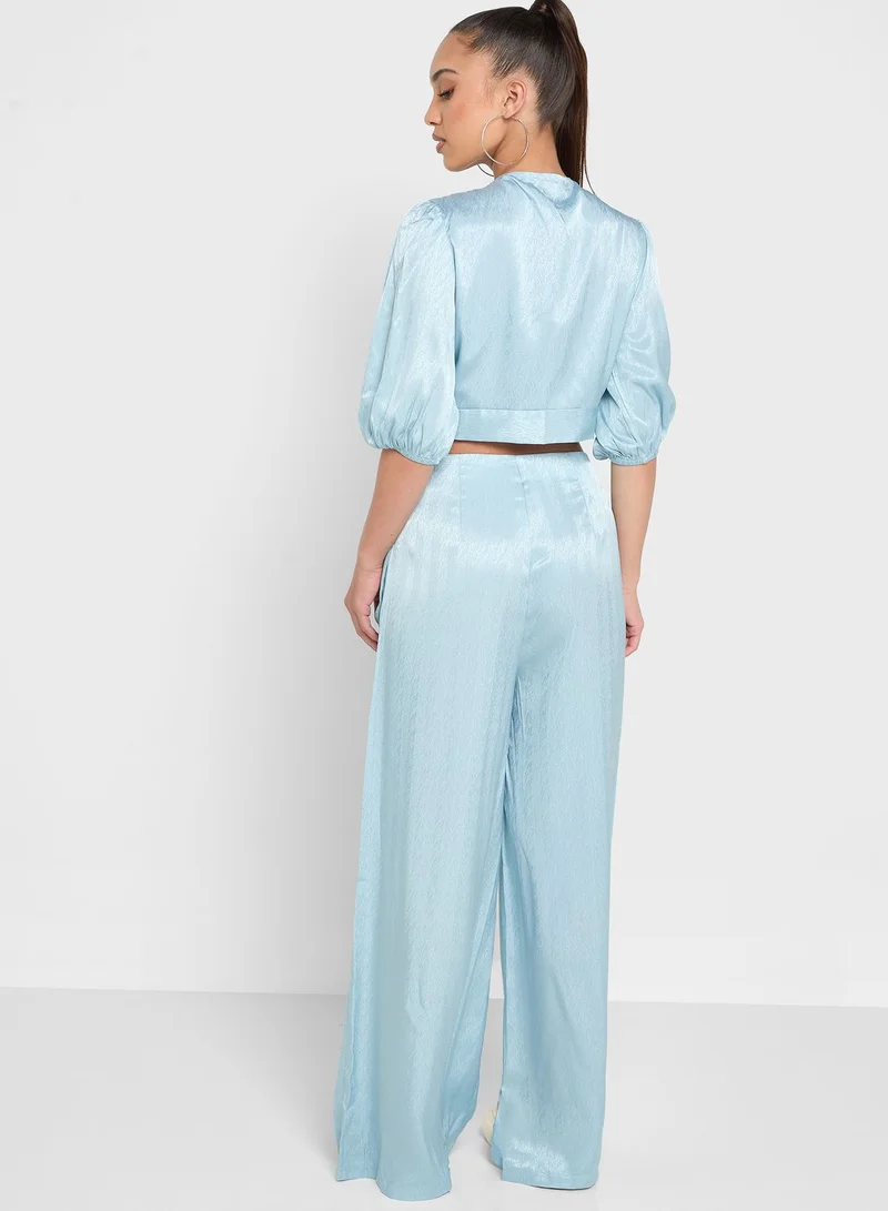 Ginger Wrap Tie Blouse And Pant Set