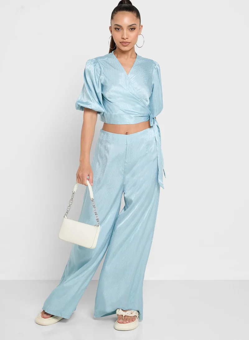 Ginger Wrap Tie Blouse And Pant Set
