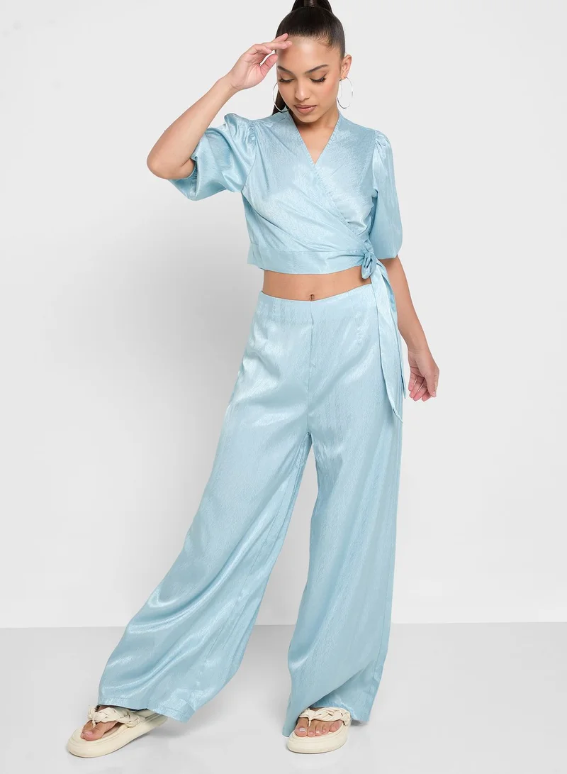 Ginger Wrap Tie Blouse And Pant Set