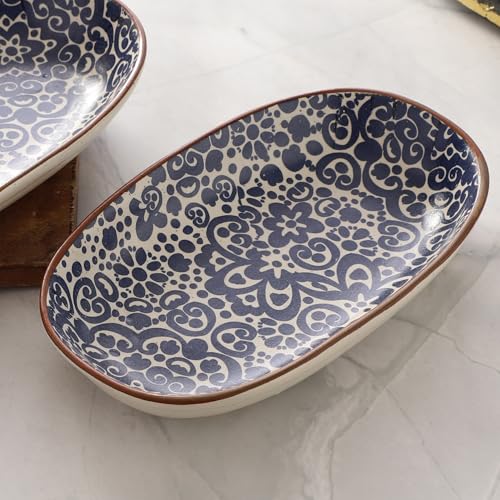 miah decor Blue Printed Round Rectangular Snack Platter – Ceramic Serving Tray for Snacks, Appetizers, Desserts & More – Elegant Decorative Plate for Home & Gifting - Image 2