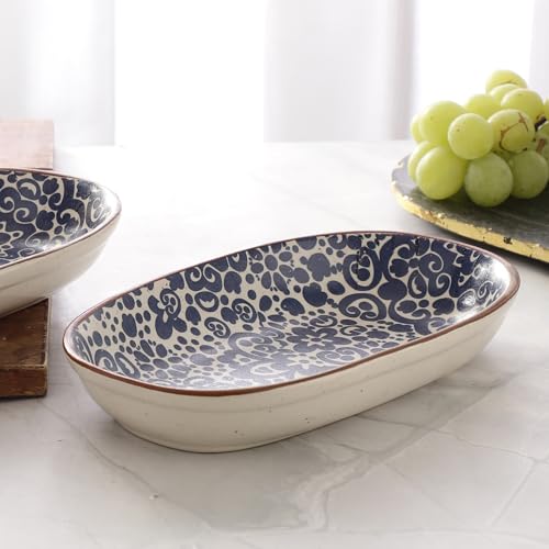 miah decor Blue Printed Round Rectangular Snack Platter – Ceramic Serving Tray for Snacks, Appetizers, Desserts & More – Elegant Decorative Plate for Home & Gifting - Image 5