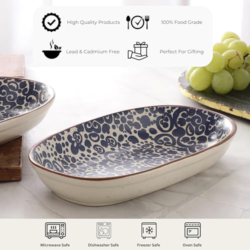 miah decor Blue Printed Round Rectangular Snack Platter – Ceramic Serving Tray for Snacks, Appetizers, Desserts & More – Elegant Decorative Plate for Home & Gifting - Image 4