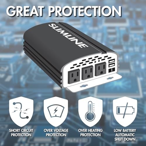 Wagan EL3722 1500W Slimline DC to AC Power Inverter 1500 Watt TrueRated Continuous 3500 Watt Surge Power DC 12V to AC 110V 3 AC Outlets and 2 USB Power Ports - Image 5