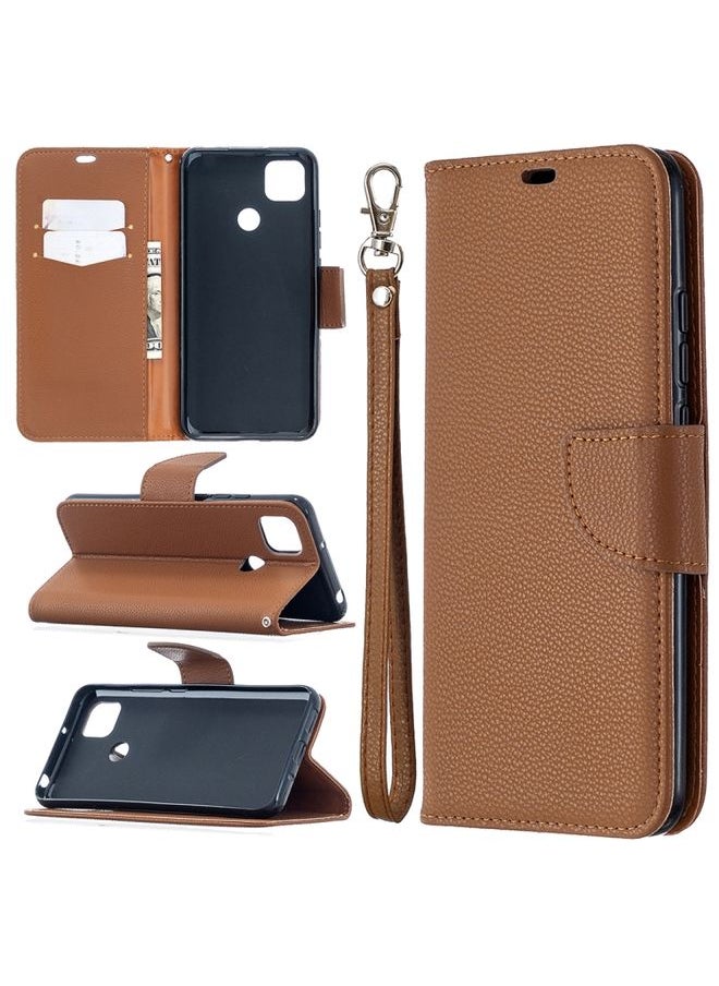 HuHa Case Cover For Xiaomi Redmi 9C Litchi Texture Pure Color Horizontal Flip PU Leather Case with Holder & Card Slots & Wallet & Lanyard Brown 