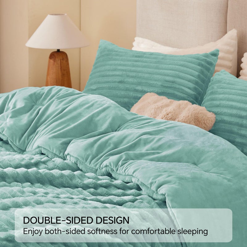 BEDELITE Fleece Queen Comforter Set -Super Soft & Warm Fluffy Haze Blue Bedding, Luxury Fuzzy Heavy Bed Set for Winter with 2 Pillow Cases - Image 5