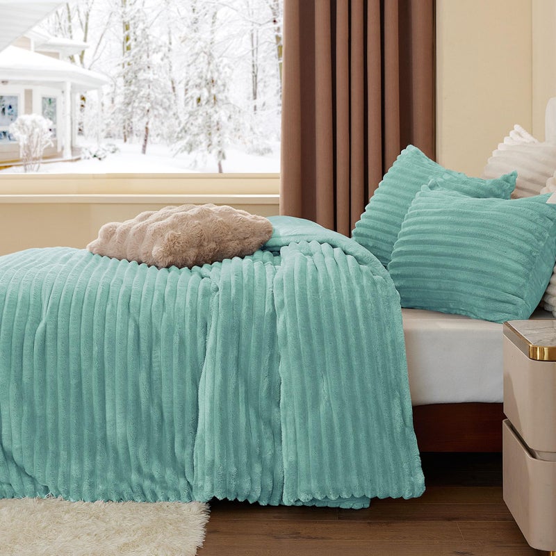 BEDELITE Fleece Queen Comforter Set -Super Soft & Warm Fluffy Haze Blue Bedding, Luxury Fuzzy Heavy Bed Set for Winter with 2 Pillow Cases - Image 4