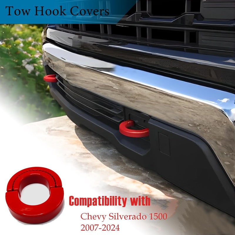 أغطية خطافات السحب لسيارة Chevy Silverado 1500 2007-2024، غطاء المقدمة 2 قطعة خطافات سحب مخصصة للسيارة متوافقة مع ملحقات Chevrolet Silverado 1500 2007-2024 خيارات شراء متنوعة - Image 2