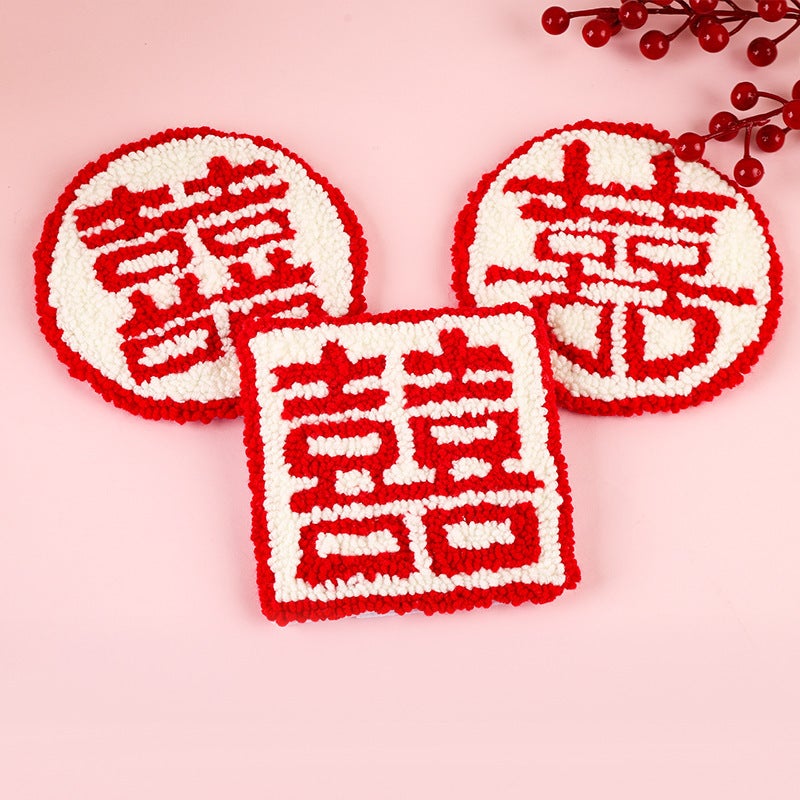 Russian Wool Poke Embroidered Coaster Diy Handmade Wedding Happy Word Beginner Children'S Couple Decompression Kit - Image 4