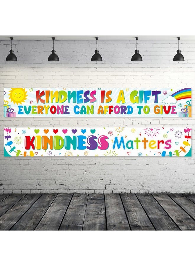 Clabby 2 Pieces Rainbow Classroom Decoration Bulletin Board Borders Motivational Classroom Banner Poster Kindness Matters School Banner with 40 Glue Points for Elementary Middle School Wall (Light Color) - Image 1