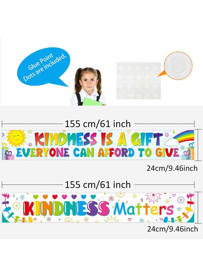 Clabby 2 Pieces Rainbow Classroom Decoration Bulletin Board Borders Motivational Classroom Banner Poster Kindness Matters School Banner with 40 Glue Points for Elementary Middle School Wall (Light Color) - Image 2