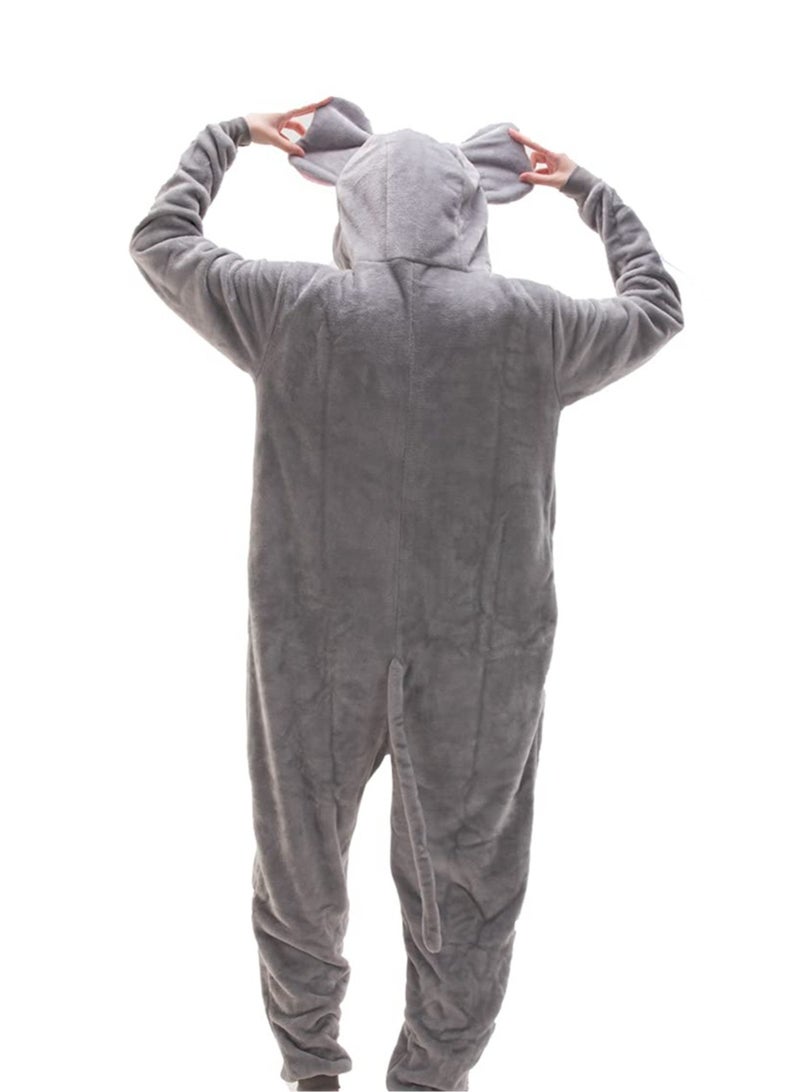 Snug Fit Unisex Adult Onesie Pajamas,  Cosplay Animal One Piece grey elephant Costume Sleepwear Homewear  - Image 2