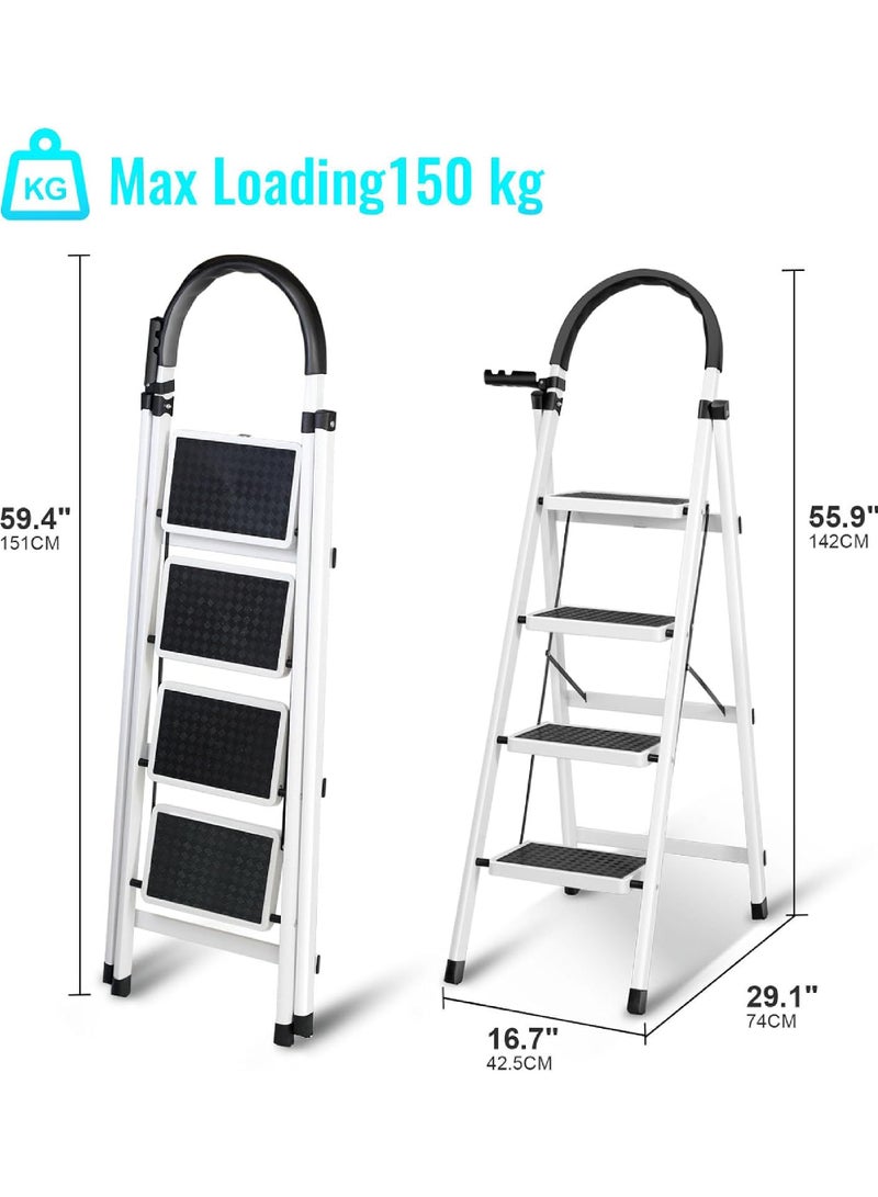 Rock Pow Foldable Ladder 4 Steps Home Ladder Folding Step Stool with Wide Anti-Slip Pedal Adults Folding Sturdy Steel Ladder for Home Kitchen Garden Office  - Image 2
