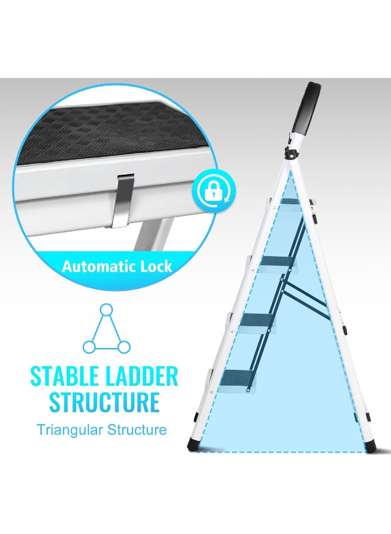Rock Pow Foldable Ladder 4 Steps Home Ladder Folding Step Stool with Wide Anti-Slip Pedal Adults Folding Sturdy Steel Ladder for Home Kitchen Garden Office  - Image 4