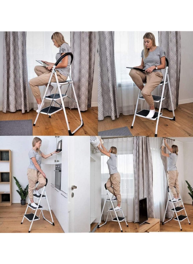 Rock Pow Foldable Ladder 4 Steps Home Ladder Folding Step Stool with Wide Anti-Slip Pedal Adults Folding Sturdy Steel Ladder for Home Kitchen Garden Office  - Image 5