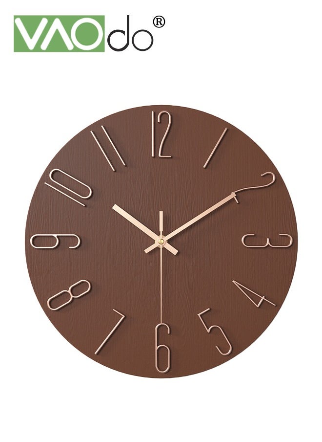 VAOdo Wall Clock 12inch Silent Non-Ticking Modern Style Wooden Wall Clocks Decorative for Office Home Bedroom School Brown  - Image 1