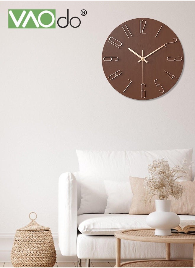 VAOdo Wall Clock 12inch Silent Non-Ticking Modern Style Wooden Wall Clocks Decorative for Office Home Bedroom School Brown  - Image 2