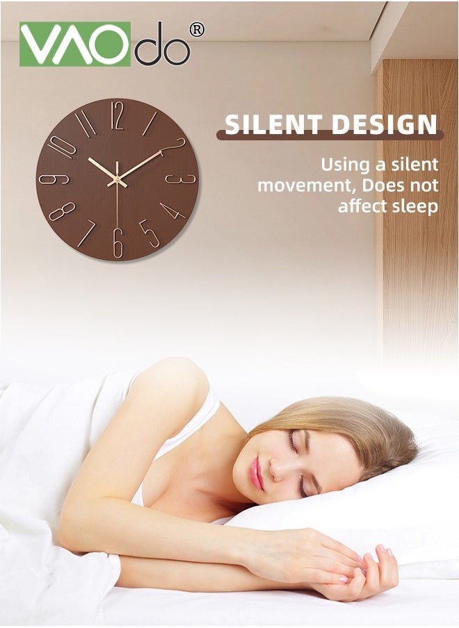 VAOdo Wall Clock 12inch Silent Non-Ticking Modern Style Wooden Wall Clocks Decorative for Office Home Bedroom School Brown  - Image 5