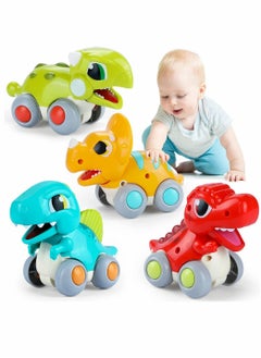 Y&D Dinosaur Toddler Toys 4 Pcs Baby Cars Kids Press Push Go Vehicles Car Inertia for 1 2 3 Year Old Boys Girls  - Image 1