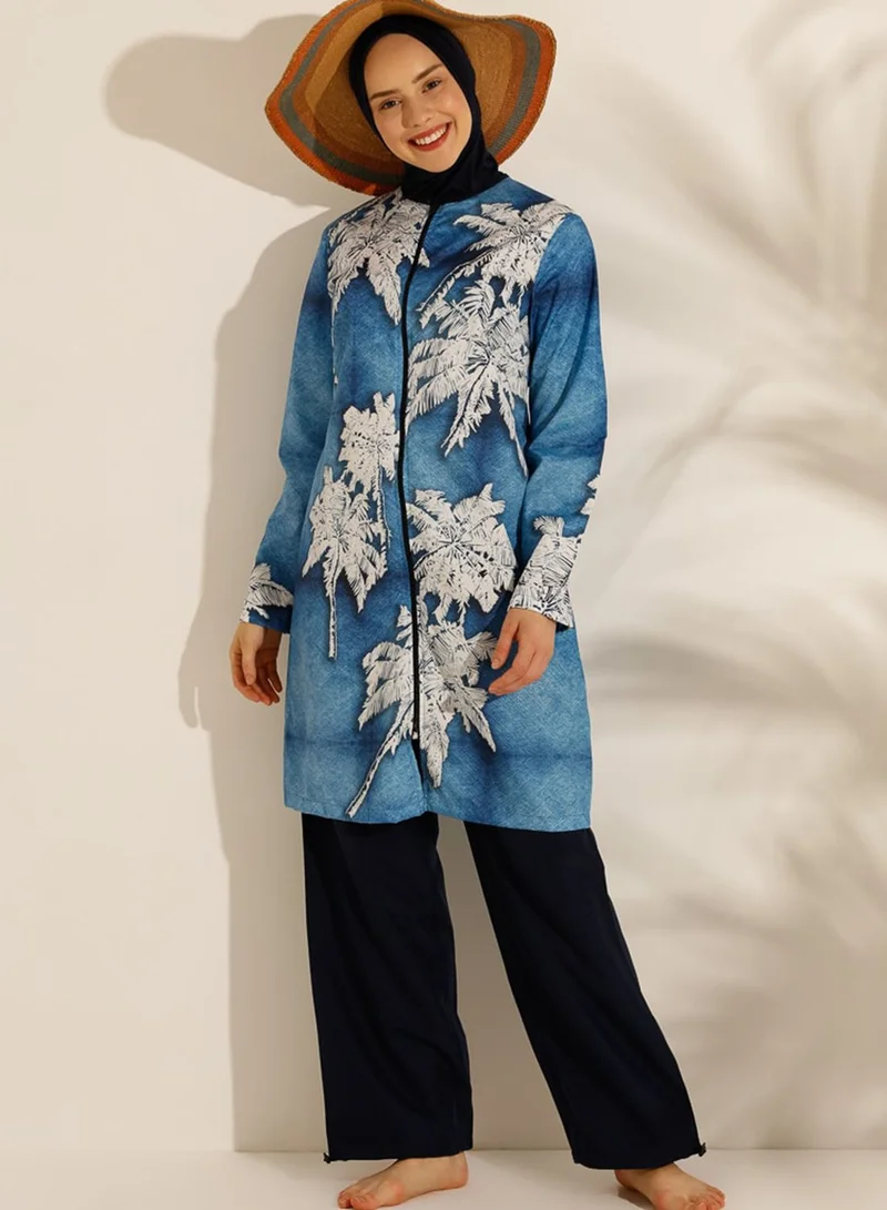 Mayo Bella by Modanisa Palm Printed Fully Covered Swimsuit