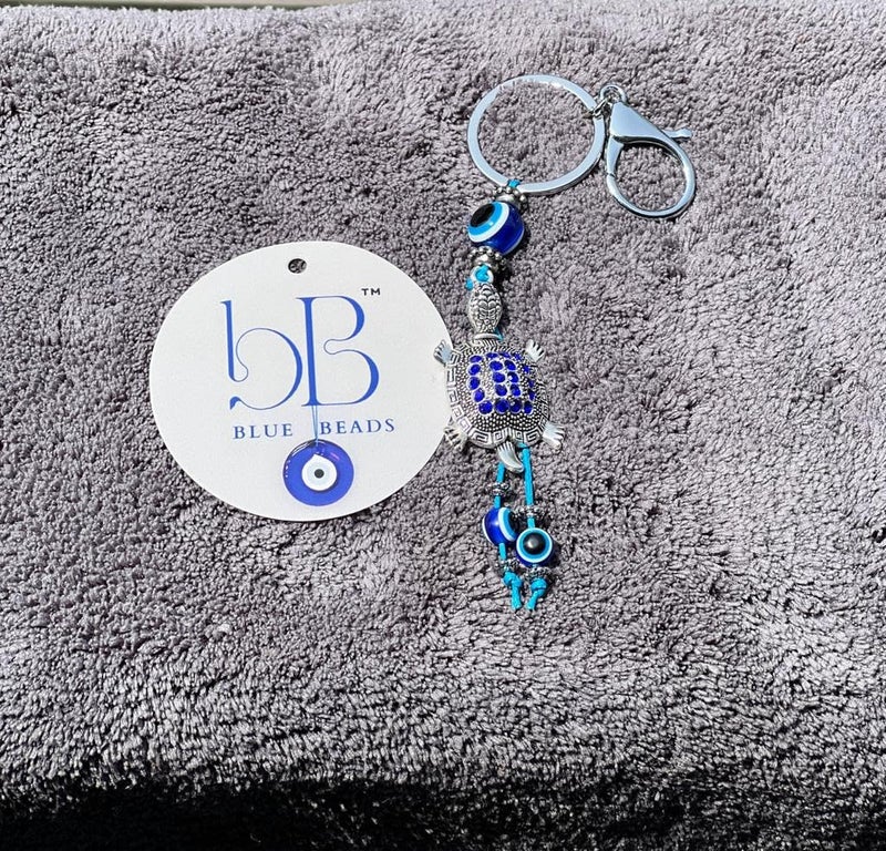 BLUE BEADS Silver Color Blue Evil Eye With Lucky Turtule/Tortoise Keychain For Bike/Car Gifting With Key Ring Anti-Rust - Image 5