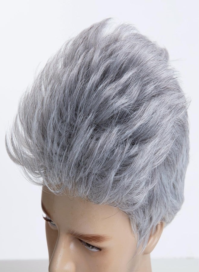 Wiwige Mens Wig Short Grey Mixed White Cosplay Hair Natural Synthetic Replacement Wig - Image 4