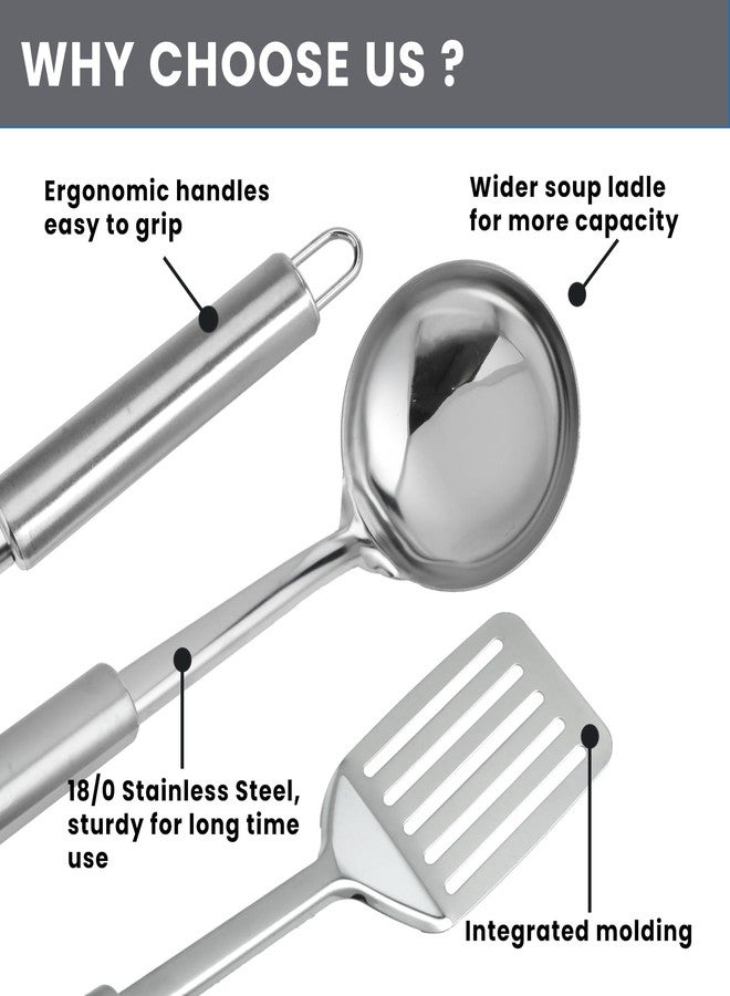 Gabrella 4 Pack Stainless Steel Cooking Utensils Set, Kitchen Utensils Set, Slotted Spoon, Soup Ladle, Serving Spoon and Slotted Spatula, Ergonomic Handle, Dishwasher Safe - Image 3
