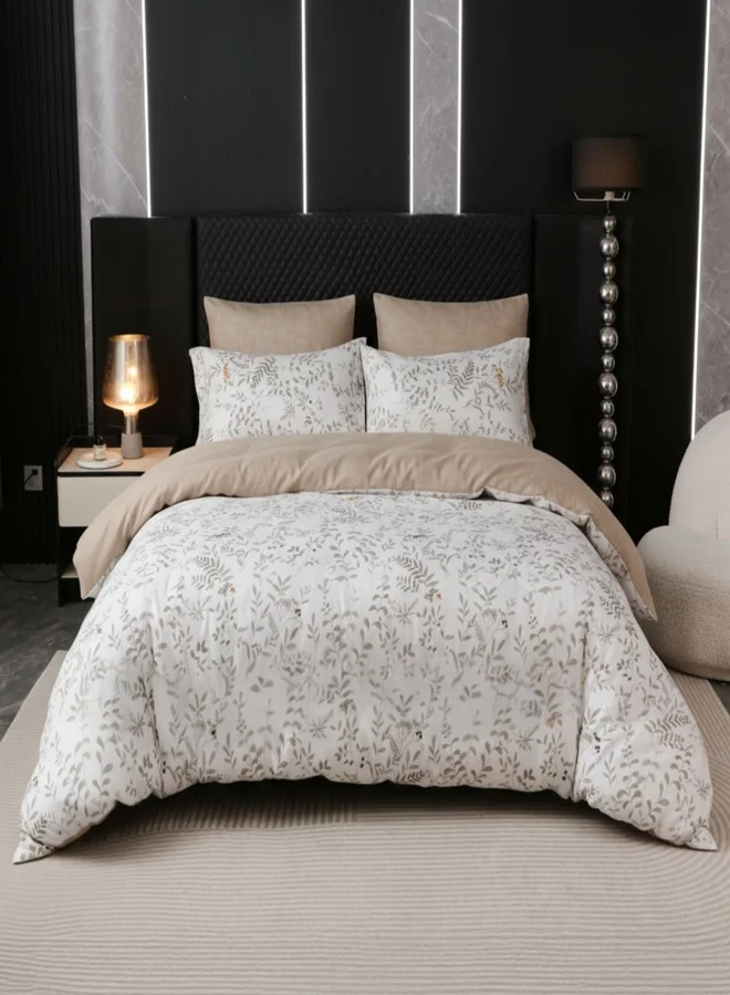 Donetella Printed Duvet Set, Queen Size Fits 180x200 cm - 4-Pcs Bed Set, Brushed Microfiber Fabric - 1 Duvet Cover, 1 Fitted Sheet, 1 Pillow Shams, 1 Pillowcases (Filler Not Included)
