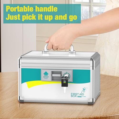 Glosen Medicine Lock Box, Medication Lock Box,Locking Medicine Box, Security Lock Boxes【Small】 10x6.7x6.7 Inch,First Aid Key,Lock Box for Medication - Image 4
