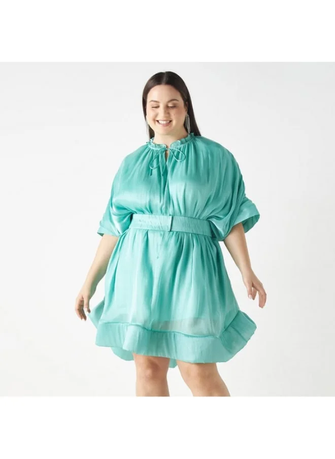 2Xtremz 2Xtremz Solid Skater Dress with Tie-Ups and Extended Sleeves