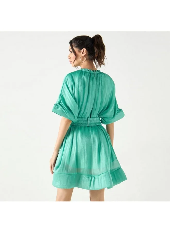 2Xtremz 2Xtremz Solid Skater Dress with Tie-Ups and Extended Sleeves