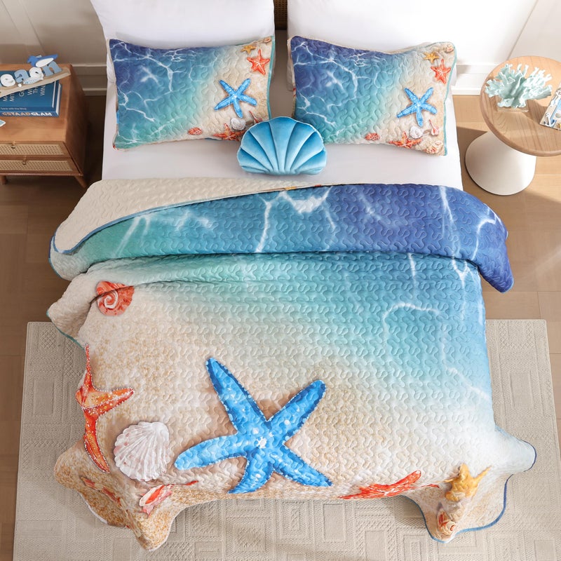 weigelia Coastal Quilt Set Queen Size â€“ 3 Piece Lightweight Beach Themed Bedding, Soft & Breathable Polyester Coverlet, All Season Quilts & Bedspread for Bedroom DÃ©cor - Image 2