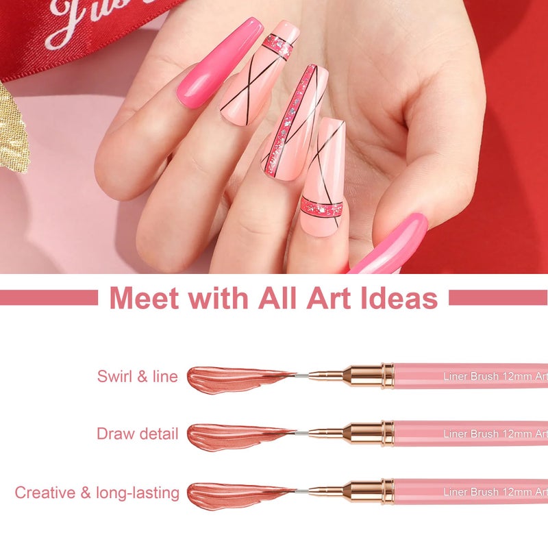 Artdone Metallic Nail Art Pens, Liner Brushes Set, 5PCS Pink Color Nail Tools For Long Lines, Thin Details, Fine Drawing, Liner Brush UV Gel Polish Painting Nail Design Sizes 5/8/12/20/25mm - Image 5