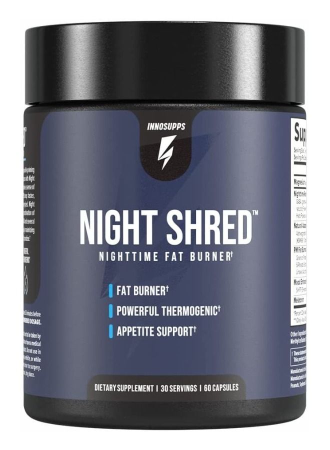 INNOSUPPS Inno Supps Night Shred Time Fat Burner Natural Sleep Support Appetite Suppressant & Weight Loss 60 Veg Capsules - Image 1