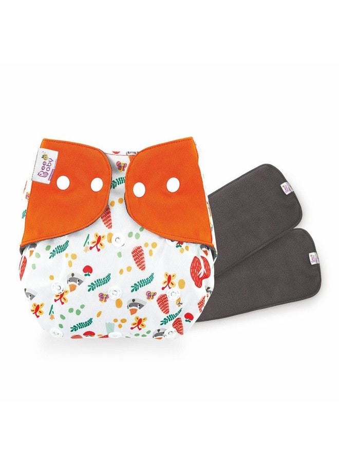 Beebaby Bumtelligent Free Size Pocket Style Cotton Cloth Baby Diaper & 2 Grey Rapidry Pads Inserts ; High Absorbent Adjustable Reusable & Washable ; 0 To 3 Years. (Autumn Feelsorange)  - Image 1