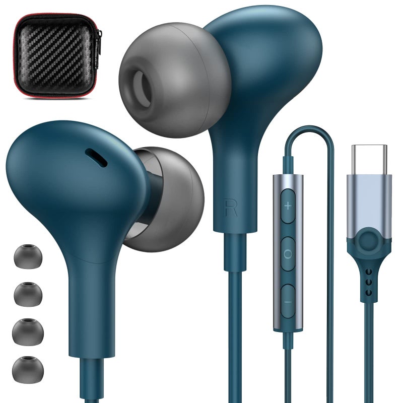 APETOO USB C Headphones for iPhone 17/16/15/Samsung S26/S25/S24 Wired Earbuds with Microphone for Galaxy S23 S22 S21 S20 Magnetic Noise Canceling in-Ear Type C Earphones for iPad 10th/Pixel 9 8 7a, Lake-Blue - Image 1