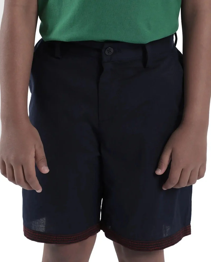 Rare Ones Rare Ones Kids Kyte-B Navy Cotton Button And Zip Closure Solid Regular Fit Shorts