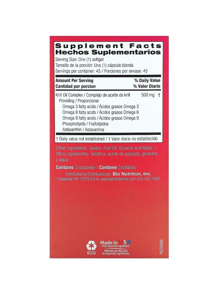 Bio Nutrition - Pack Of 45 Krill Oil Softgels, 500Mg - Image 1