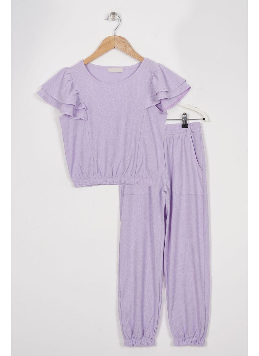 Crew Neck Ruffle Sleeves Frilled Sleeve Edges Elastic Waist Legs Lilac Color Girl's Two Piece Set - pzsku/ZD98457EB29F6D508969FZ/45/_/1733933903/0342e8c6-634a-436b-be5c-6f06bc14e339