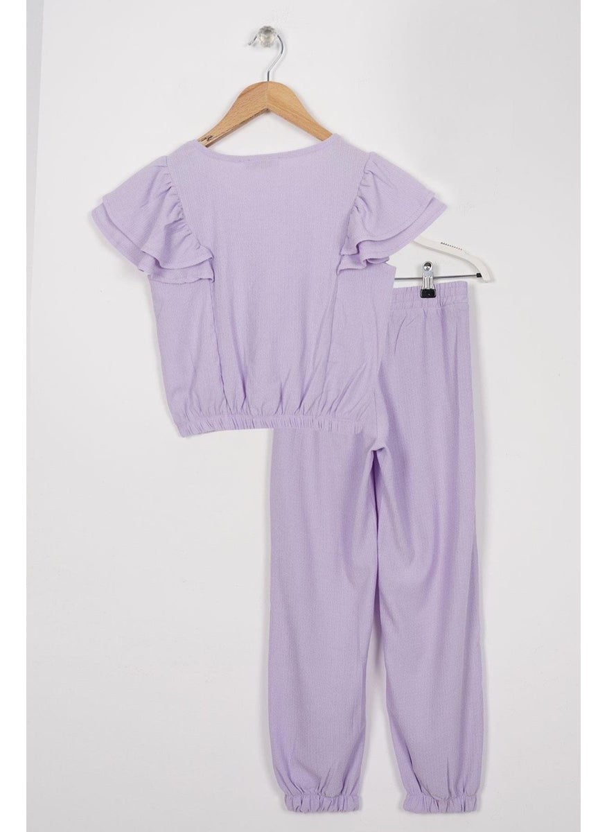 Crew Neck Ruffle Sleeves Frilled Sleeve Edges Elastic Waist Legs Lilac Color Girl's Two Piece Set - pzsku/ZD98457EB29F6D508969FZ/45/_/1733933905/ff7e3a55-b2cf-4f48-b194-6e84d4eac835