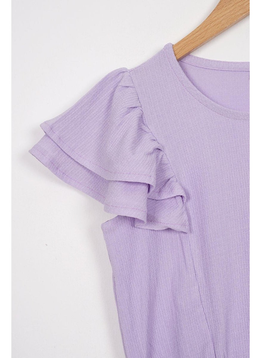 Crew Neck Ruffle Sleeves Frilled Sleeve Edges Elastic Waist Legs Lilac Color Girl's Two Piece Set - pzsku/ZD98457EB29F6D508969FZ/45/_/1733933907/ec84d42d-ac56-485b-b2b8-861671755b53