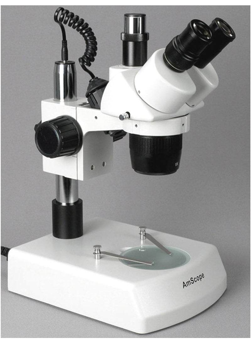 AmScope AmScope SW2T13Z Trinocular Stereo Microscope WH10x Eyepieces 10X20X30X60X Magnification 1X3X Objective Upper and Lower Halogen Lighting Pillar Stand 110V120V Includes 20x Barlow Lens  - Image 2