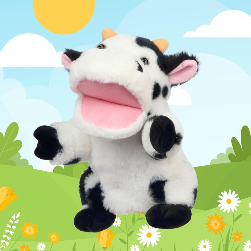 Easfan Cow Hand Puppet with Movable Mouth Interactive Storytelling Cute Soft Cow Plush Toy Creativity and Imagination Christmas Birthday Gifts for Toddlers Kids,9â€™â€™ - Image 1